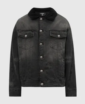 Balmain Giubbotto in denim nero con effetto invecchiato DH1TC315DE68