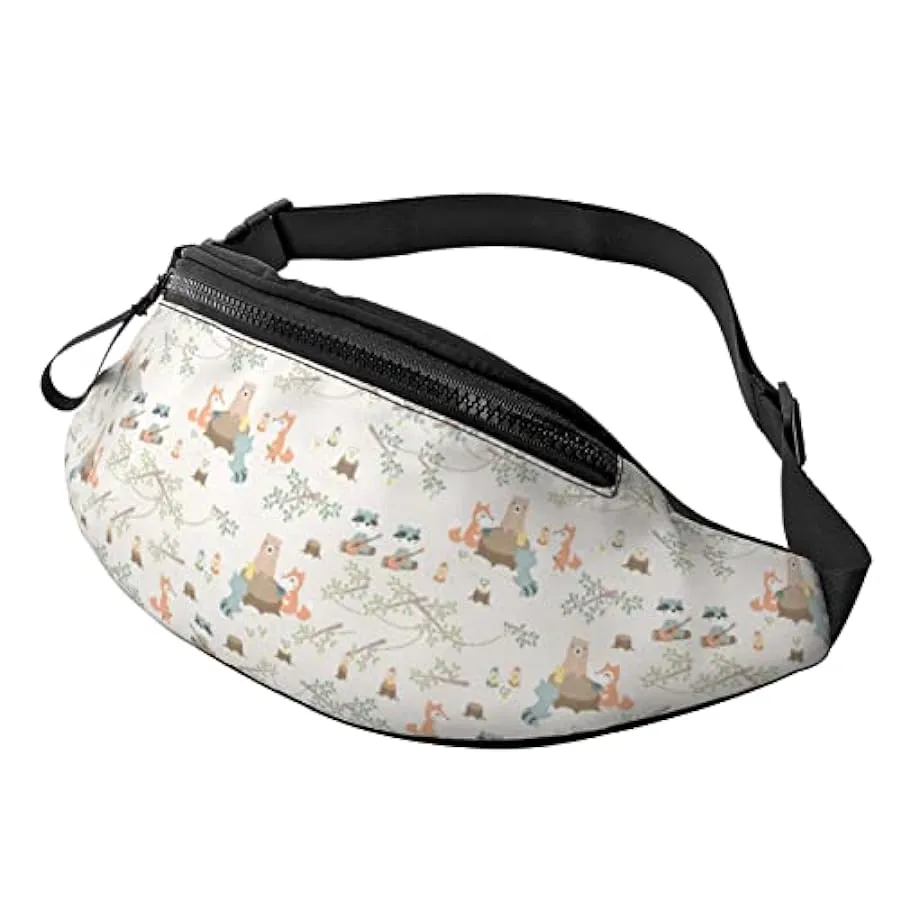 Cartoon Forest Animal Gathering Marsupio Borse Uomo e Donna Borsa sportiva con cintura regolabile per sport all’aria aperta, via
