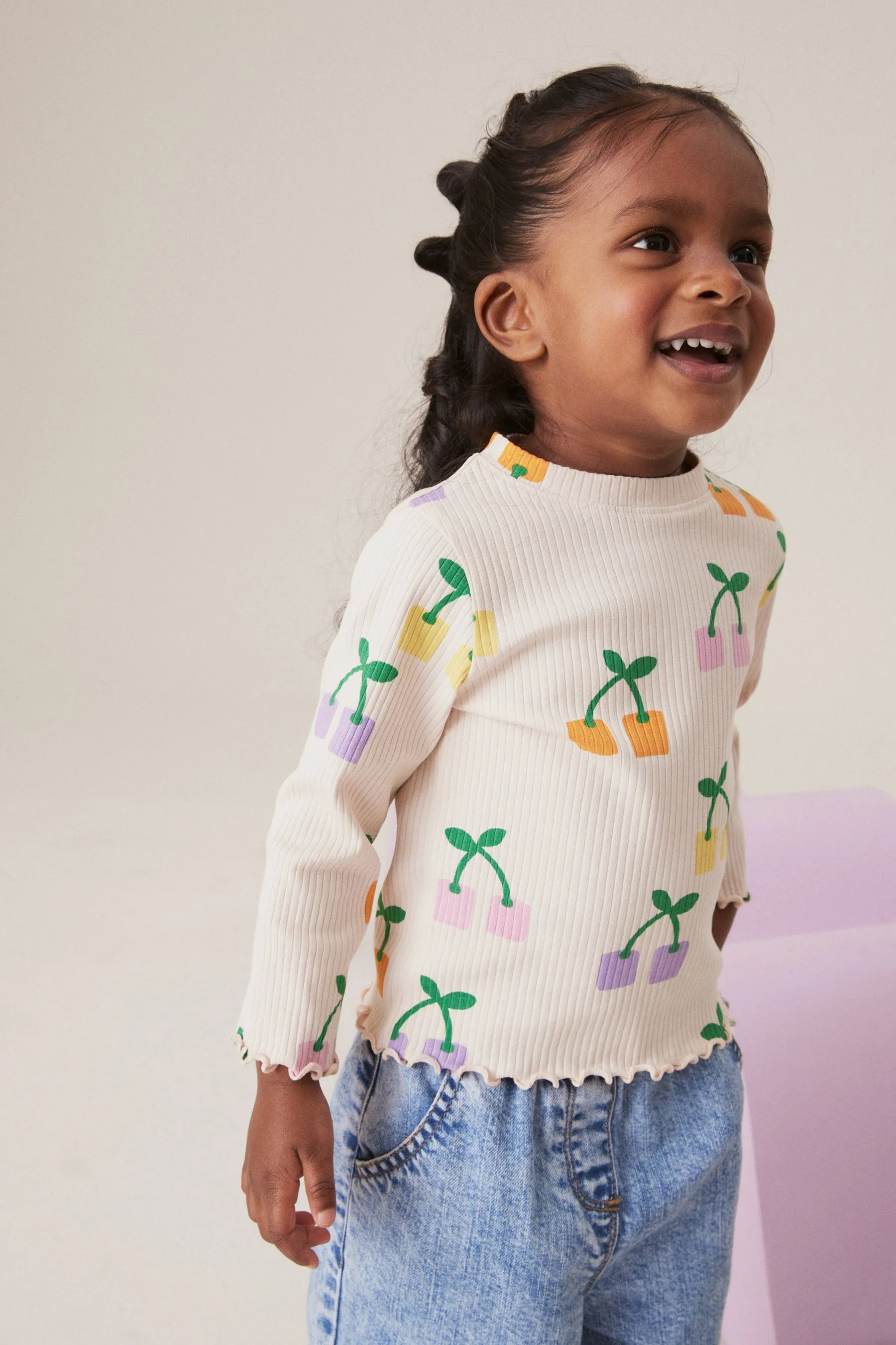 Cotton Rich Long Sleeve Ribbed High Neck T-Shirt (3mths-7yrs)    