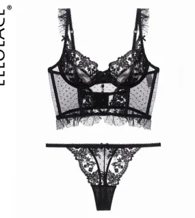 Ellolace Fancy Lingerie Lace Ruffles Reggiseno trasparente Ricamo Biancheria intima femminile Abiti senza cuciture di alta quali