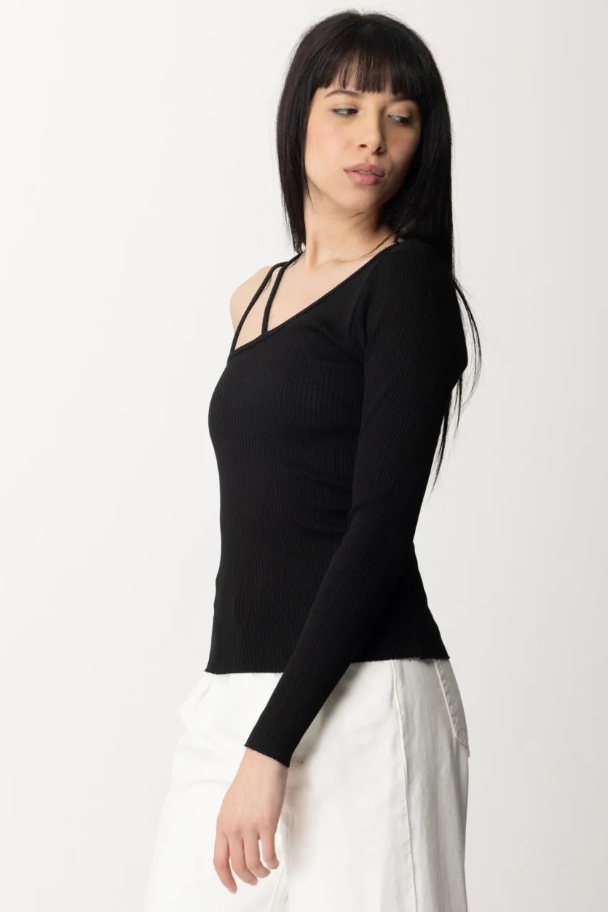 Maglia a costine monospalla Black