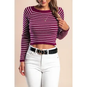 Maglietta in maglia con motivo a righe, fucsia