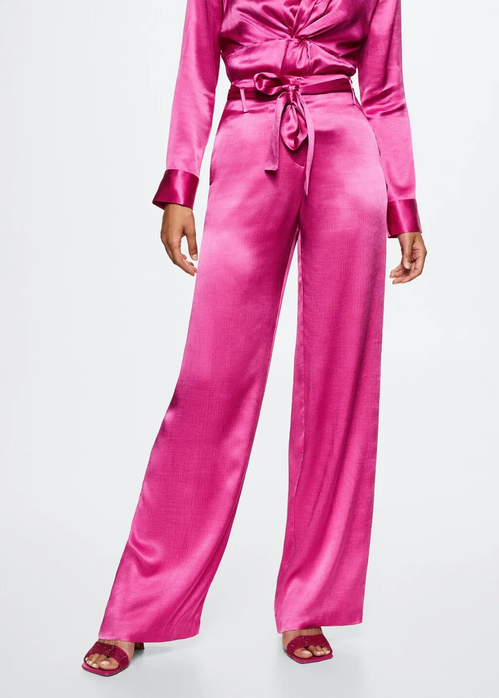 Pantaloni satinati fiocco