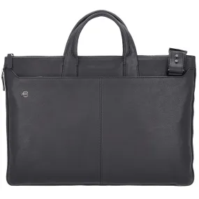 Piquadro Borsa per laptop quadrata nera in pelle 47 cm