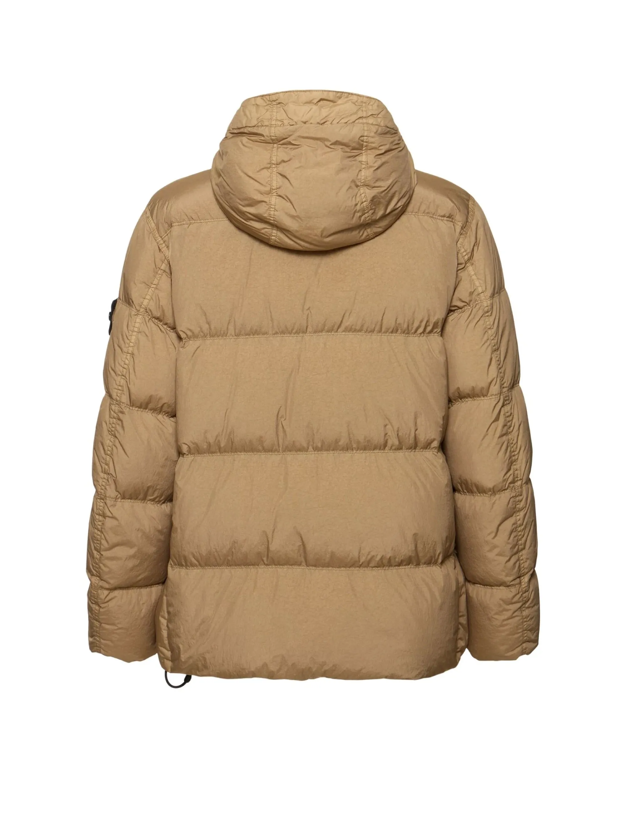 Piumino con Cappuccio in Nylon Crinkle Reps Biscotto
